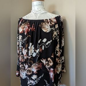 Lascana Venus Black Pullover Off Shoulder Floral Blouse Large